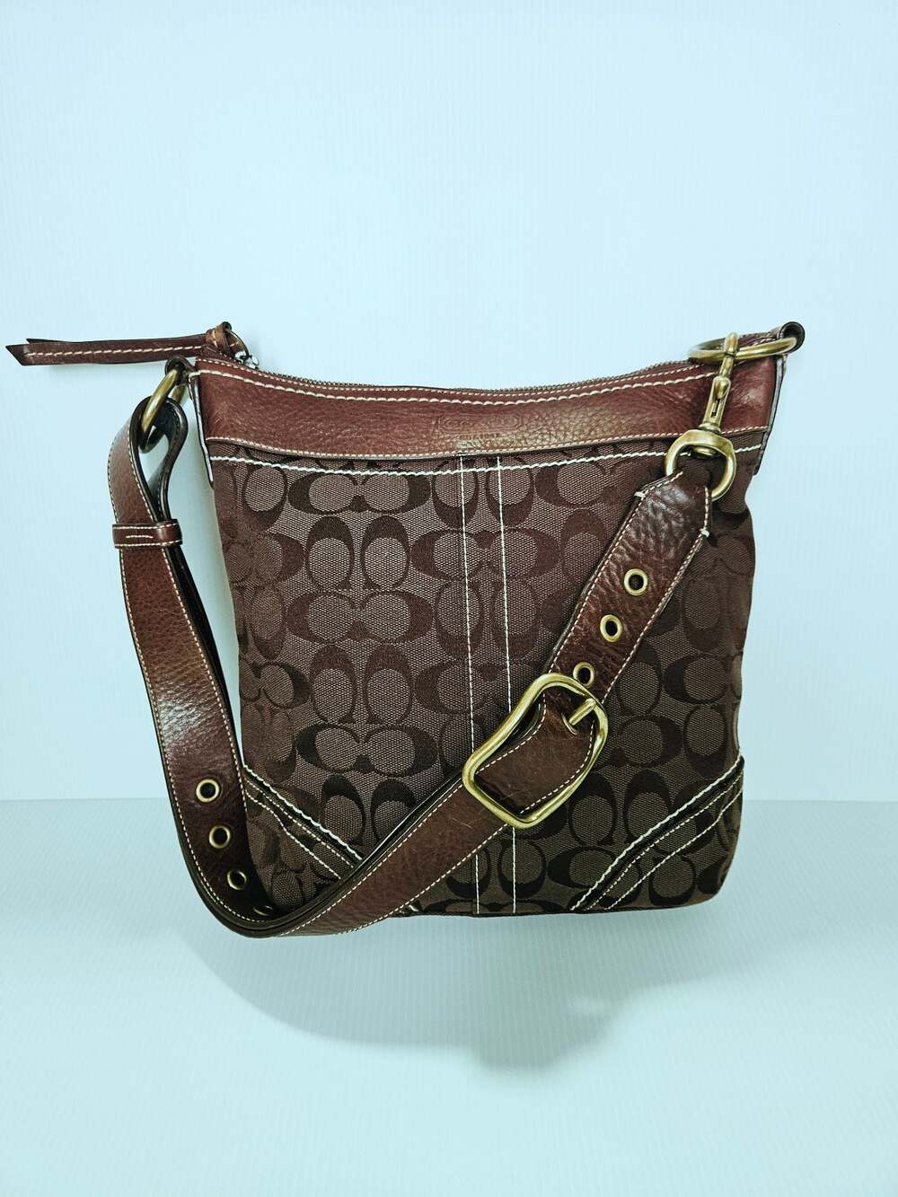 Coach Signature Brown Canvas and Leather Hobo Shoulder Bag 10403